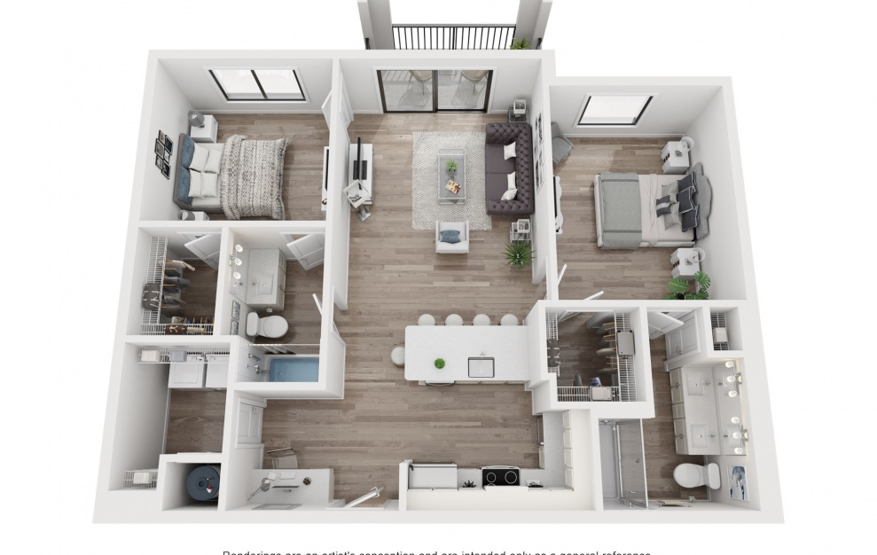 B2 | Haven - 2 bedroom floorplan layout with 2 baths and 1127 square feet.
