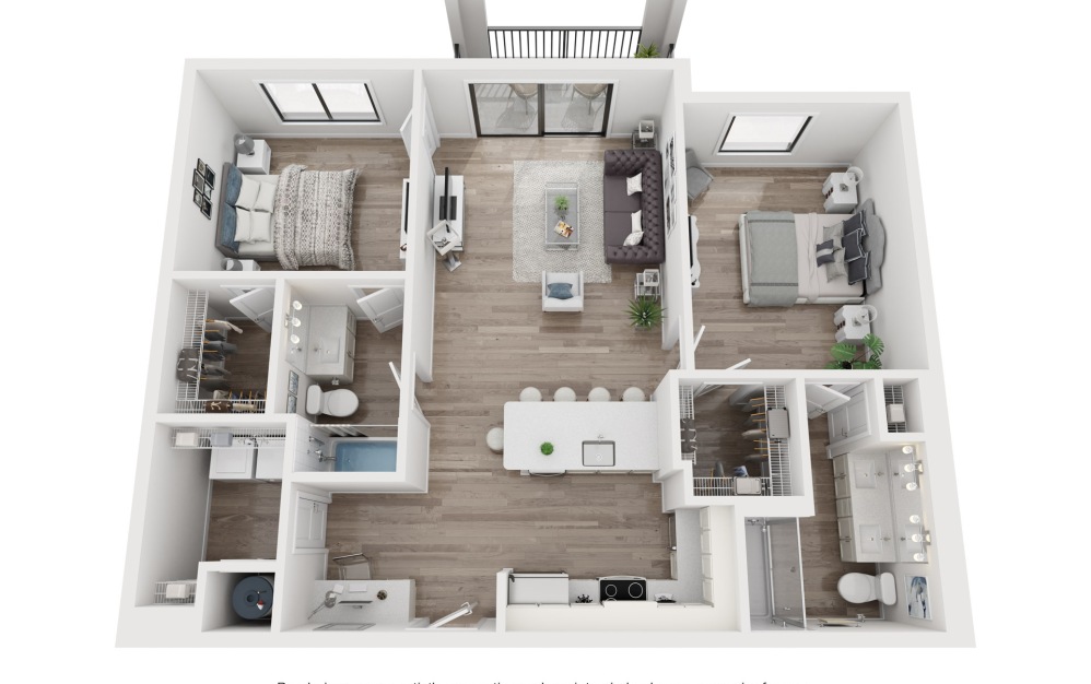 B2 | Haven - 2 bedroom floorplan layout with 2 bathrooms and 1127 square feet